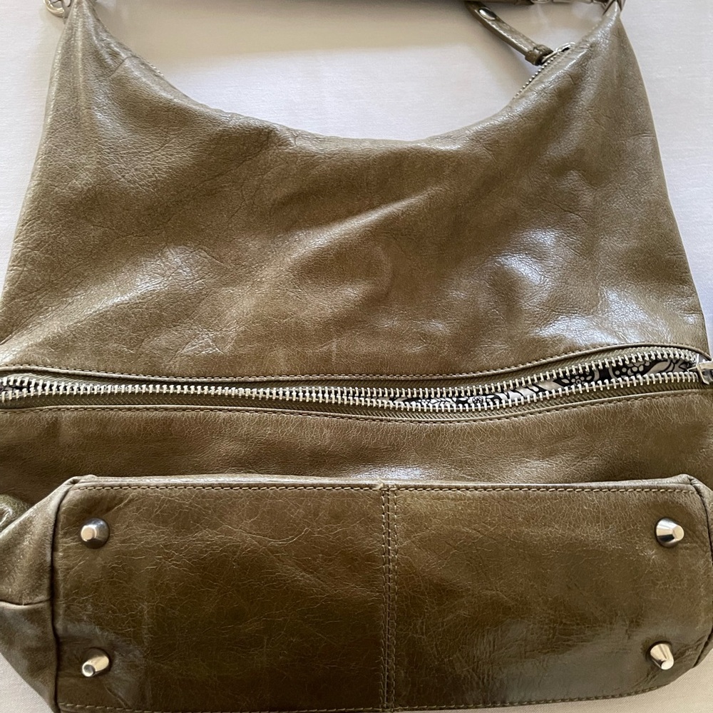Green Suede Hobo Bag with Silver Zipper